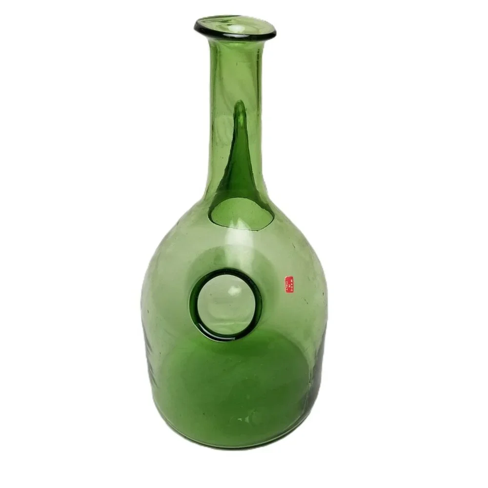 Italian Green Glass Wine Decanter Ice Chamber Cork Stopper 13in Barware